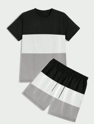 Homme Men Color Block Tee & Drawstring Waist Shorts