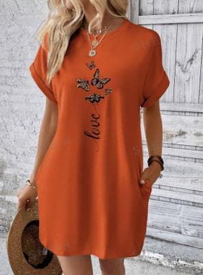  LUNE Butterfly & Letter Graphic Batwing Sleeve Tee Dress