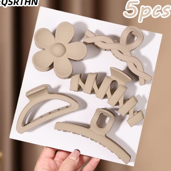 5pcs Matte Neutral Hair Claw Clips – Strong Hold Floral & Geometric Barrettes for Everyday Styling