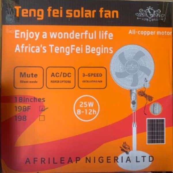 Teng Fei 16 inch solar rechargeable standing fan with panel and remote Prepaid meter friendly
