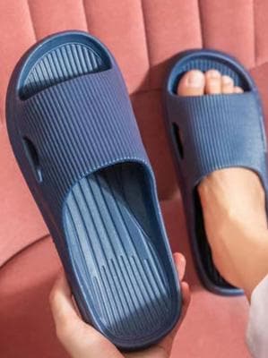 Men'S Black Soft Sole Comfortable Lightweight Flat Heel Solid Color Home Slippers