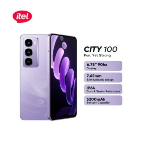 Itel City 100 - 6.75"- 128gb Rom + 4Gb Ram + upto 8gb Ram- 5200mah - Blue