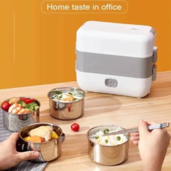 Electric Lunch Box 4 liner stainless steel In 2 Layer Thermal Heating Food Steamer Lunch Box