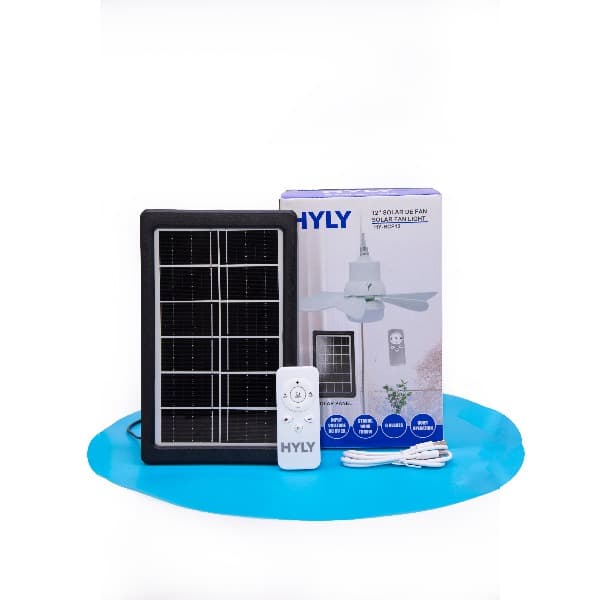 HYLYHY RCF12 12 Inch Solar Ceiling Fan with LED Light & Solar Panel 15W DC 6V Rechargeable Fan 