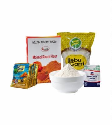 Dillish Beans Flours O-funirem Ijebu Garri Peak Sachet Milk Dangote Sugar Combo